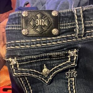 Miss Me Dark Blue Jeans with White Stitching